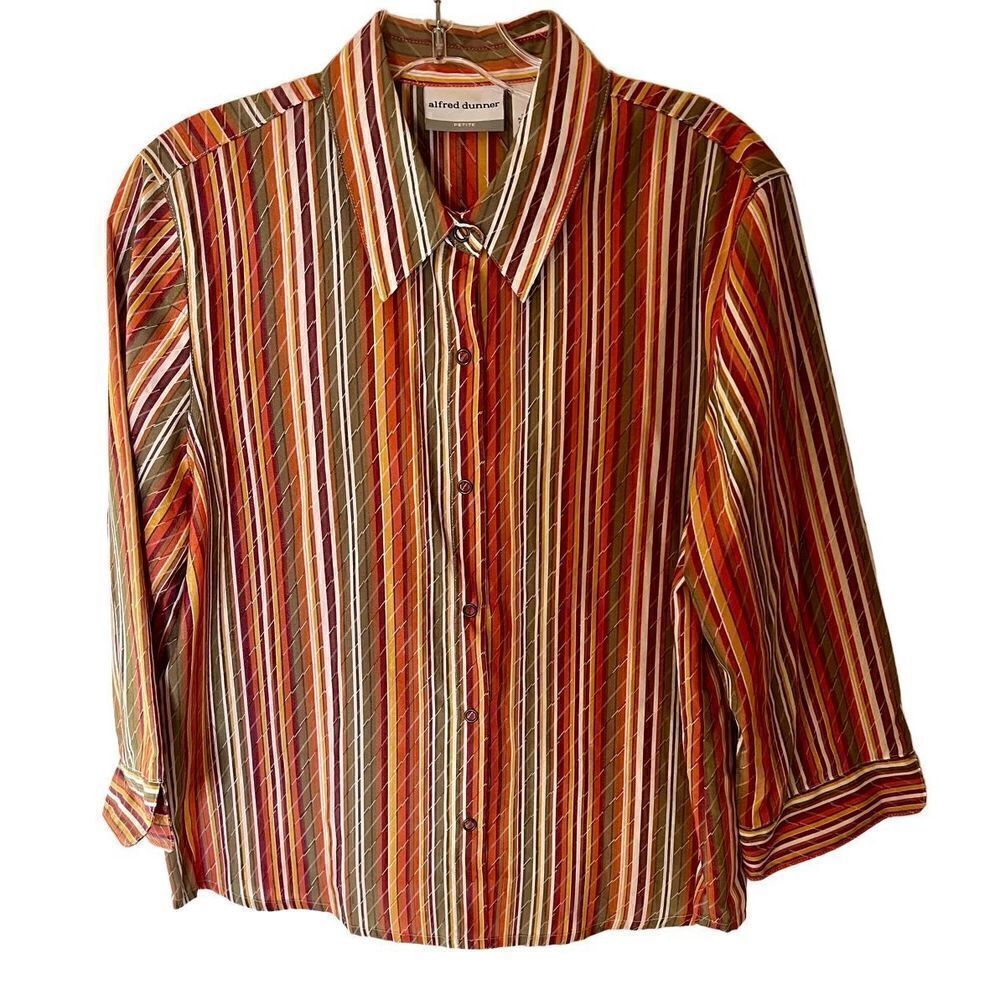 Alfred Dunner Blouse, Women's Multicolor, Striped, Button Snap Top Size 12P